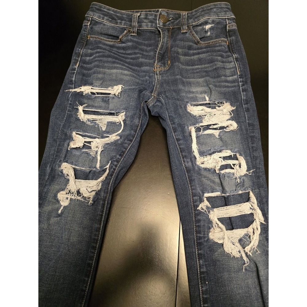 American Eagle Outfitters Distressed Stretch Skinny Jeans Blue Denim Size 2